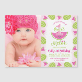 One in a Melon 1st Birthday Waterverf Foto Magnetische Uitnodiging