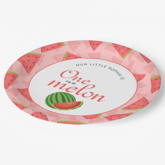One In A Melon 1st Verjaardagsfeestje Watermeloen Papieren Bordje (Gekanteld)