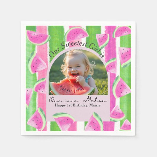 One in a Melon Birthday Photo watermelon Servet (Voorkant)