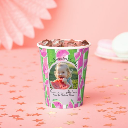 One in a Melon Birthday watermelon Papieren Bekers (Insitu)