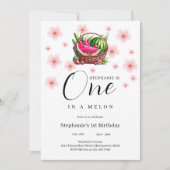 One in a Melon Cherry Blossom 1e verjaardagsfeestj Kaart (Voorkant)