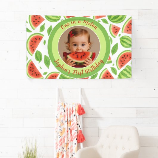 One In A Melon Custom Photo Watermelon Birthday  Spandoek (Insitu)