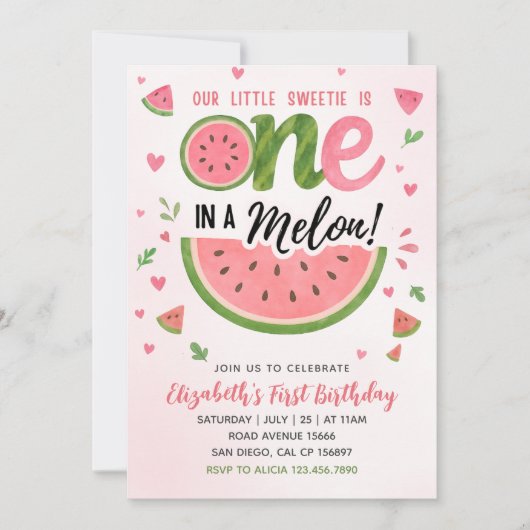 One in a Melon! Cute First Birthday Girl  Kaart (Voorkant)