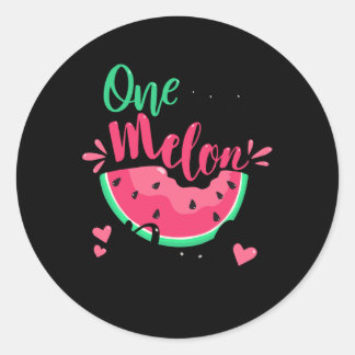 One In A Melon Dad Summer Birthday Party Matching Ronde Sticker