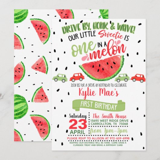 One In A Melon Drive beroemd gemaakt door Birthday Kaart (Voorkant / Achterkant)