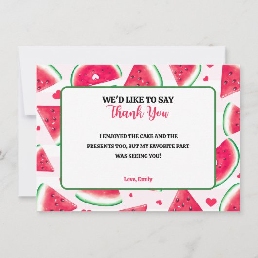 One in a melon eerste 1e verjaardag bedankkaart kaart (Achterkant)