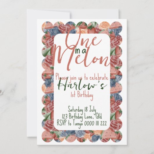 One in a Melon Eerste Verjaardag - Zomervibes Invi Kaart (Voorkant)