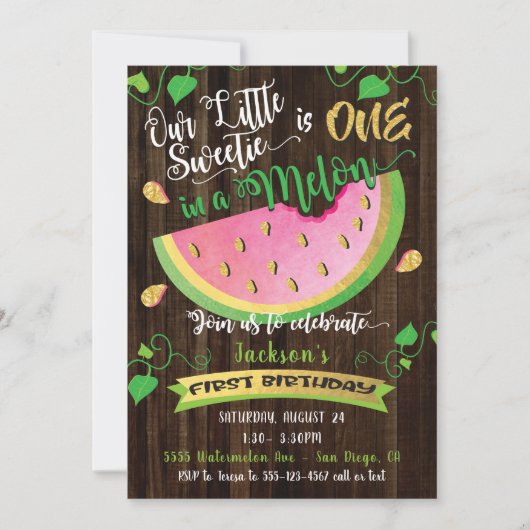 One in a Melon eerste verjaardagsfeestje uitnodigi Kaart (Voorkant)