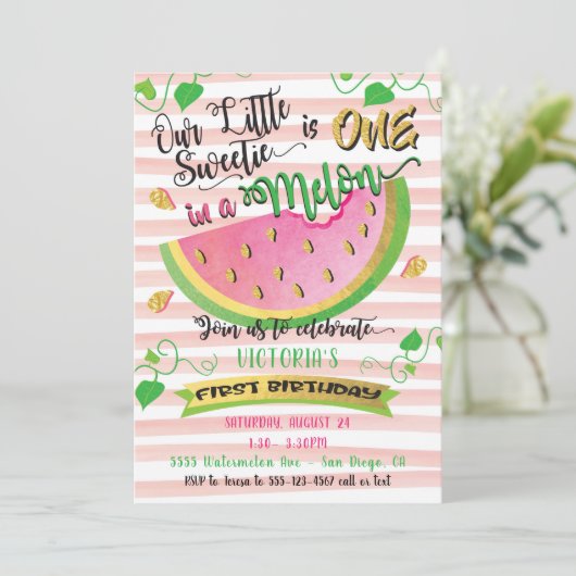 One in a Melon eerste verjaardagsfeestje uitnodigi Kaart (Staand voorkant)