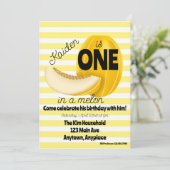 One in a Melon First 1st Birthday Party Kaart (Staand voorkant)
