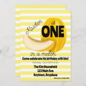 One in a Melon First 1st Birthday Party Kaart (Voorkant / Achterkant)