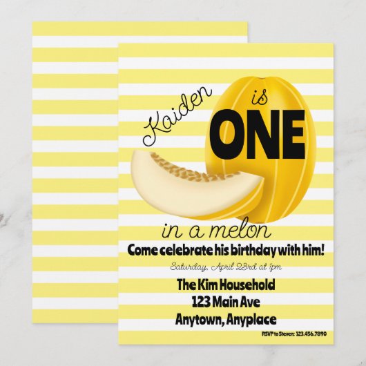 One in a Melon First 1st Birthday Party Kaart (Voorkant / Achterkant)