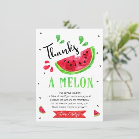 One In A Melon First Birthday Bedankkaart (Staand voorkant)