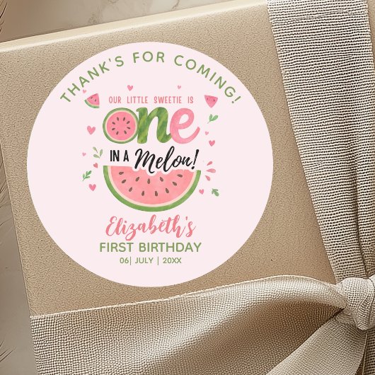 One in a Melon! First Birthday Girl Party Ronde Sticker
