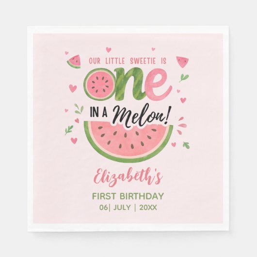 One in a Melon! First Birthday Girl Party Servet (Voorkant)