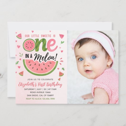 One in a Melon! First Birthday Girl With photo Kaart (Voorkant)