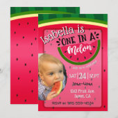One in a Melon First Birthday invitation bright Kaart (Voorkant / Achterkant)
