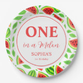 One In A Melon First Birthday Papieren Bordje (Voorkant)