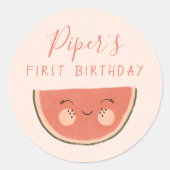 One In A Melon First Birthday Party Ronde Sticker (Voorkant)