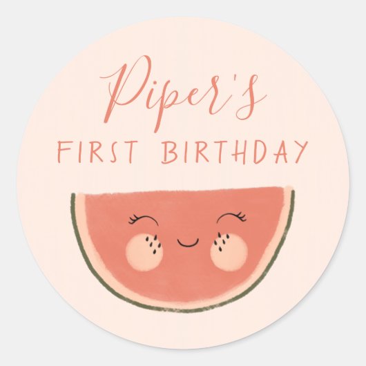 One In A Melon First Birthday Party  Ronde Sticker (Voorkant)