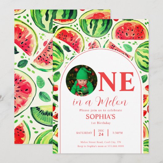 One in a melon foto eerste verjaardag kaart (Voorkant / Achterkant)