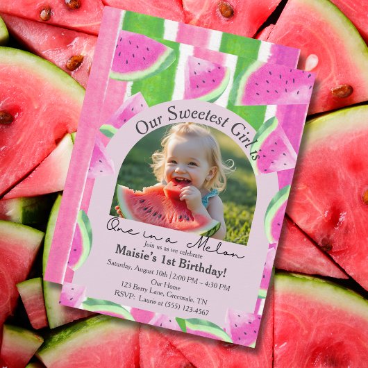 One in a Melon Foto Roze Watermeloen Verjaardag Kaart