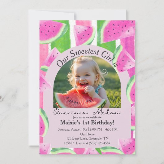 One in a Melon Foto Roze Watermeloen Verjaardag Kaart (Voorkant)
