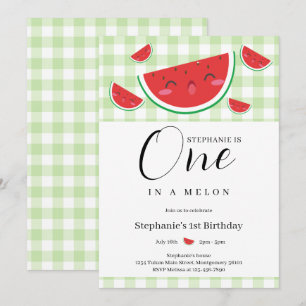One in a Melon Gingham Zomer 1e Verjaardagsfeest Kaart