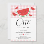 One in a Melon Gingham Zomer 1e Verjaardagsfeest Kaart (Voorkant)