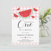 One in a Melon Gingham Zomer 1e Verjaardagsfeest Kaart (Staand voorkant)