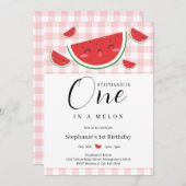 One in a Melon Gingham Zomer 1e Verjaardagsfeest Kaart (Voorkant / Achterkant)