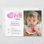 One in a Melon Girl Foto 1e verjaardag Uitnodiging (Voorkant)
