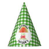 One in a Melon glitter watermelon 1st birthday Feesthoedjes (Voorkant)