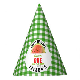 One in a Melon glitter watermelon 1st birthday Feesthoedjes