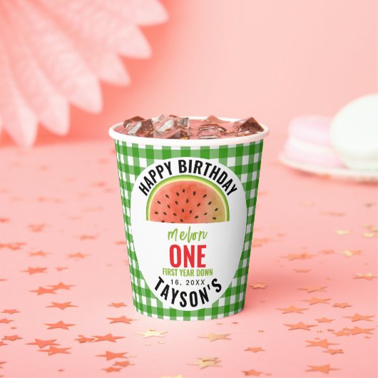 One in a Melon glitter watermelon 1st birthday Papieren Bekers (Insitu)