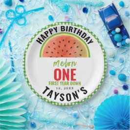 One in a Melon glitter watermelon 1st birthday Papieren Bordje