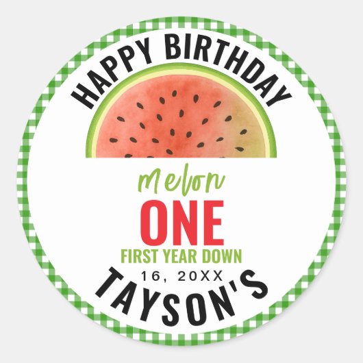 One in a Melon glitter watermelon 1st birthday Ronde Sticker (Voorkant)
