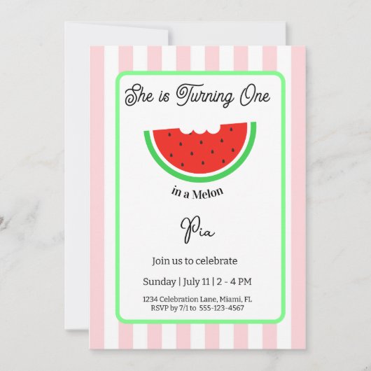 One in a Melon Invitation Kids Birthday Card Kaart (Voorkant)