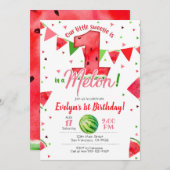 One in a Melon Invitation, Watermeloen 1e verjaard Kaart (Voorkant / Achterkant)