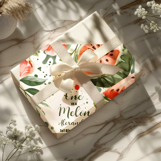 'One in a Melon' Leuk Watermeloen Meisje 1e Verjaa Cadeaupapier