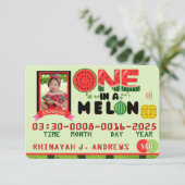 ONE in a Melon Photo Birthday Party Credit Kaart (Staand voorkant)