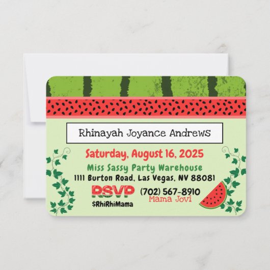 ONE in a Melon Photo Birthday Party Credit Kaart (Achterkant)