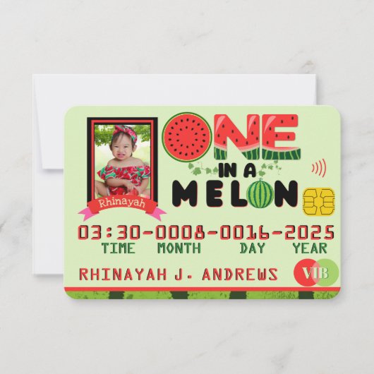 ONE in a Melon Photo Birthday Party Credit Kaart (Voorkant)