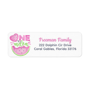 One in a Melon Pink Watermelon Adreslabel Etiket