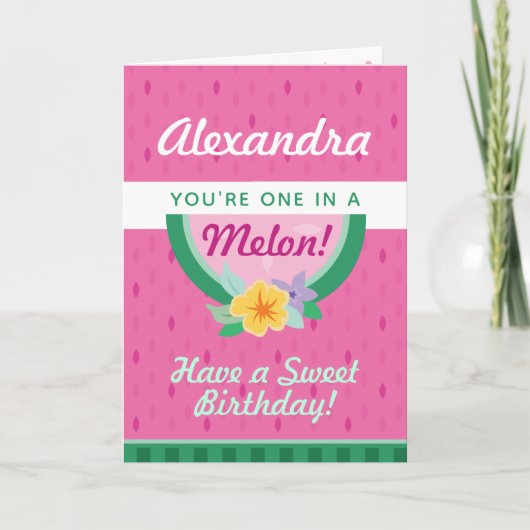 "One in a Melon" Roze watermeloen Birthday Kaart (Voorkant)