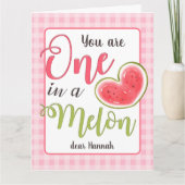 One In A Melon Schattige Roze Watermeloen Meisje V Kaart (Voorkant)