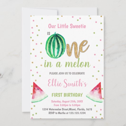 One in a Melon Summer Party Kaart voor meisjes (Voorkant)