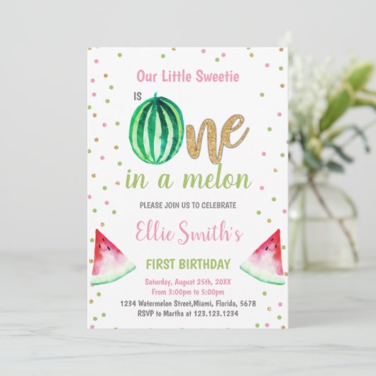 One in a Melon Summer Party Kaart voor meisjes (Staand voorkant)