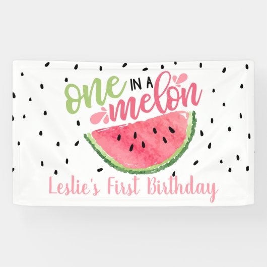 One in a Melon Verjaardagsbanner - Lt Pink Text Spandoek (Horizontaal)