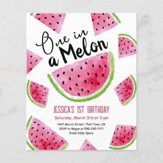 One in a Melon Verjaardagsfeestje Budget Invitatio (Voorkant)